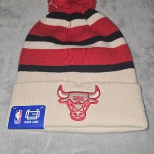 Red and Cream Chicago Bulls Beanie with Bull Logo